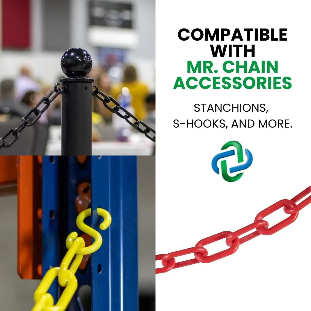 Plastic Barrier Chain – Red, 2-Inch Link Diameter, 100-Foot Length – Lightweight, Durable, UV-Resistant HDPE – Visual