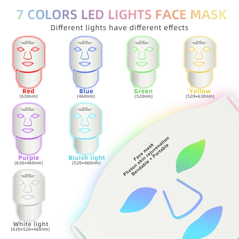 Face Neck Silicone LED Mask 7 Colors LED Light Photon Red Light Therapy Skin Care Anti-aging Skin Rejuvenation 3D Facial Mask