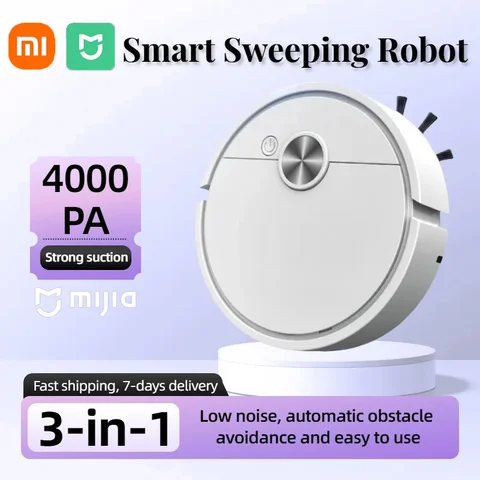 Xiaomi 3 in 1 스마트 청소 로봇 4000 Pa 진공 청소기 강력한 흡입 사용하기 쉬운 단단한 바닥에 적합 애완 동물 헤어 카펫
