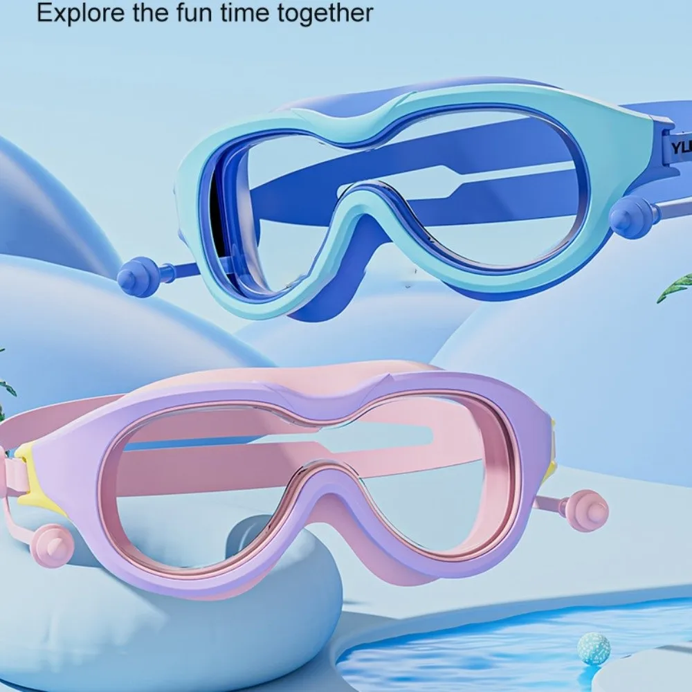 

Large Frame Kids Swim Goggles Anti Fog with Ear Plug Swimming Goggles PC Glass Vibrant Colors Diving Goggles Set Youth