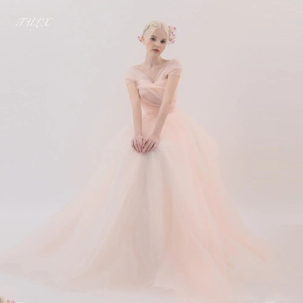 TULX Organza A line Long Evening Dress Korea Wedding Photo Shoot Sweetheart Detachable Sleeves Bridal Gowns Corset Customized