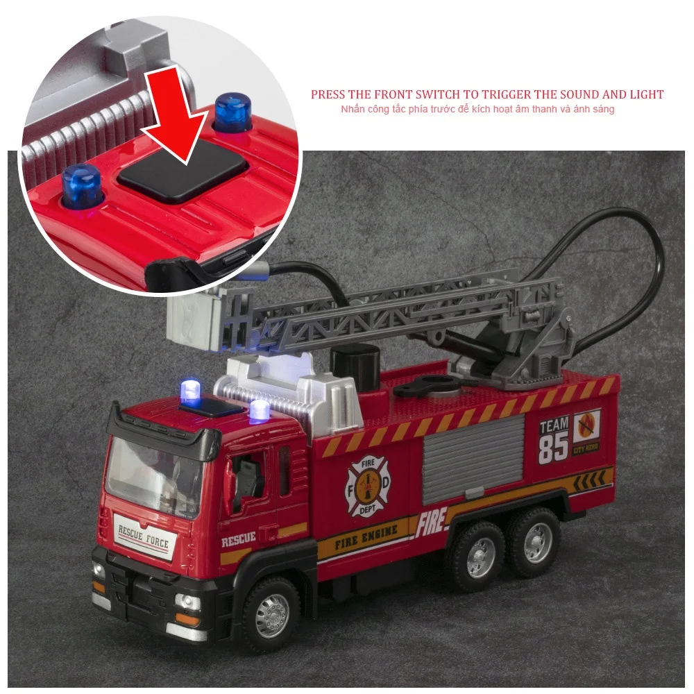 Water Spray Fire Truck Toy Simulation Alloy Sound and Light Ladder Rescue Fire Truck Car Model Children\'s Toys Birthday Gift