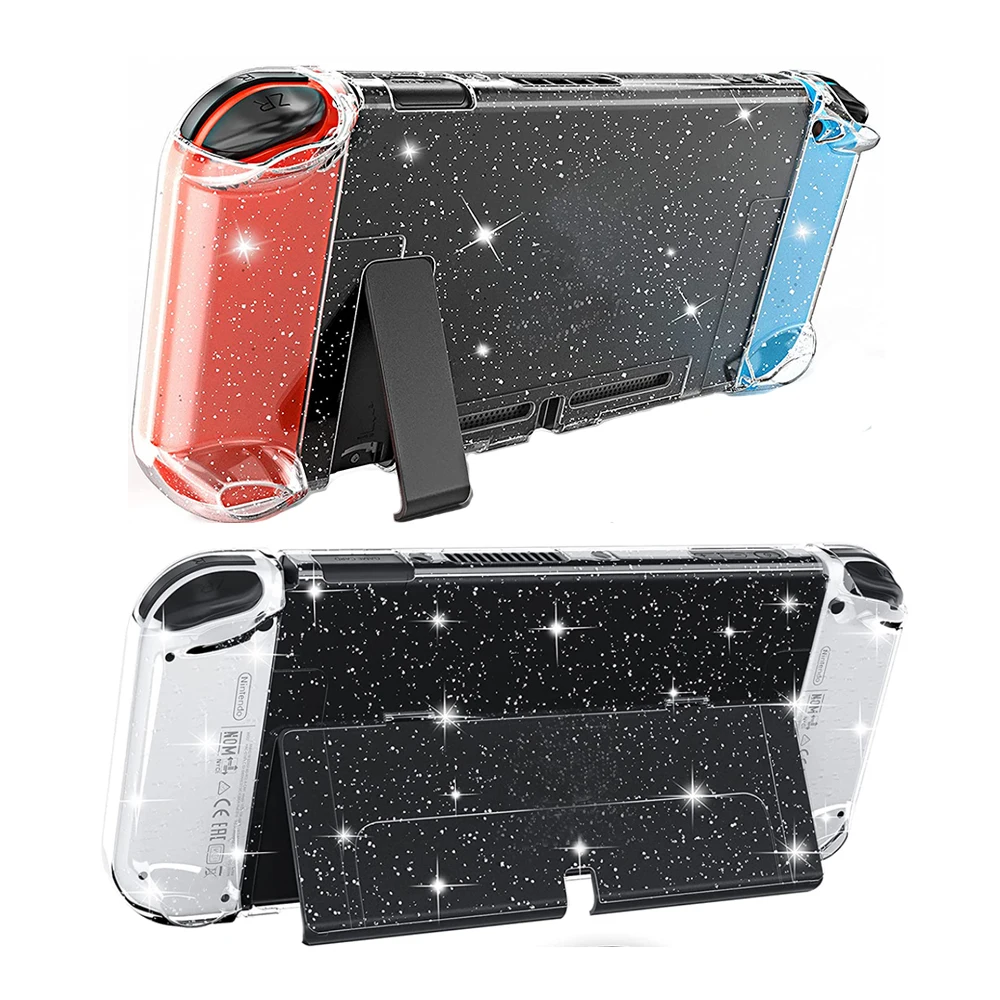 Transparent Glitter Hard Grip Case Crystal Cover Bling Shell for Nintendo Switch Oled NS Joy-Con Controller TPU Soft Protector