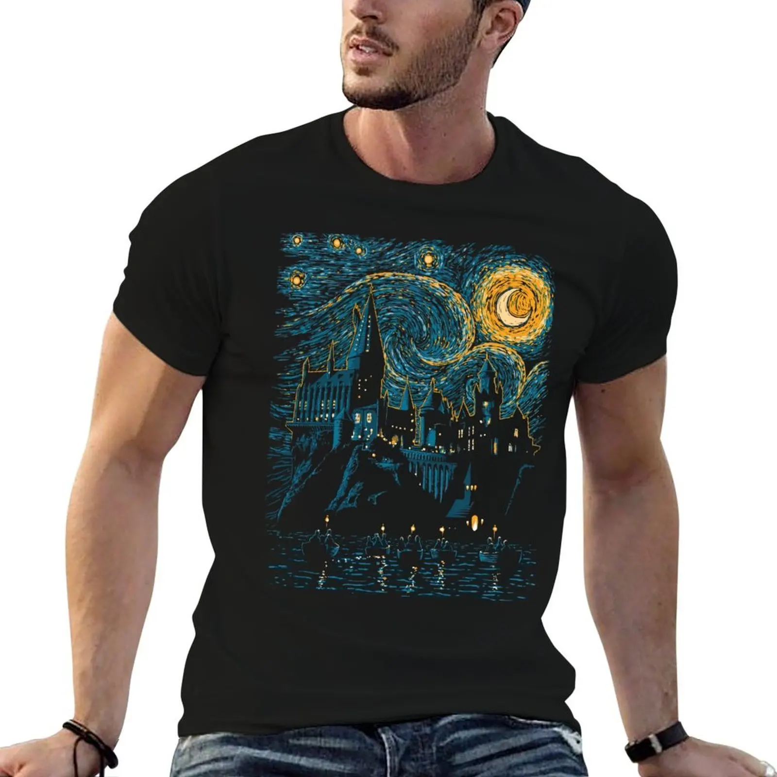

Castle - Starry - Night T-Shirt cotton t shirts high quality anime tshirt T-Shirt
