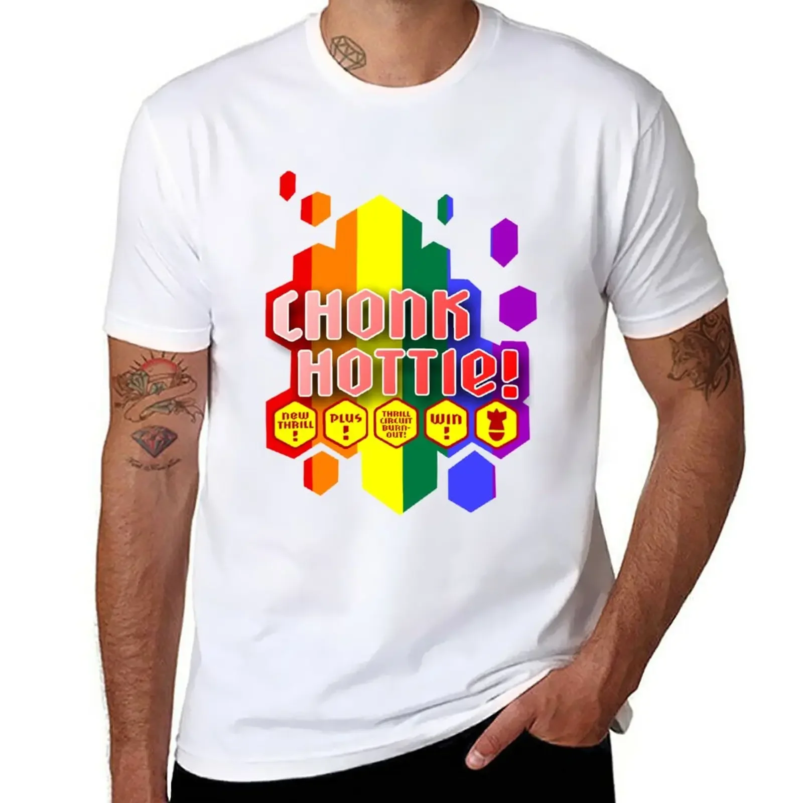 New Chonk hottie - Rainbow T-Shirt custom t shirts animal print shirt for boys Anime t-shirt mens long sleeve t shirts