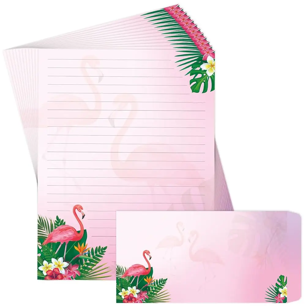 

Lined Stationery Paper, Flamingo Design Stationery set, 8.5x11 Inches Letter Writing Stationary paper with Envelopes set, 48