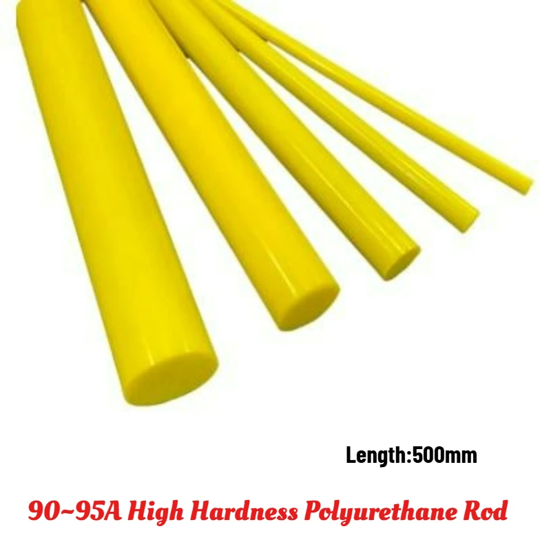 1pcs Shore 90-95A Solid Yellow Polyurethane Round Rod Wear-resistant Reducing Vibration Gaskets Tools Length 500mm