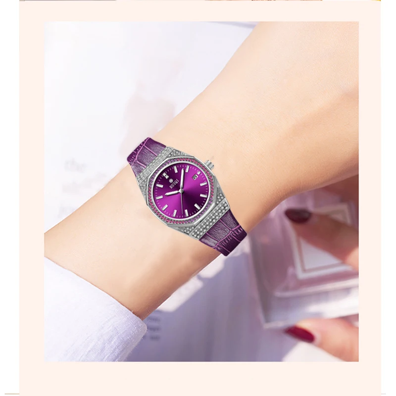 New Style Violet High-End Ladies Wrist Watch Luxury Diamond Waterproof Luminous Women\'s Watch