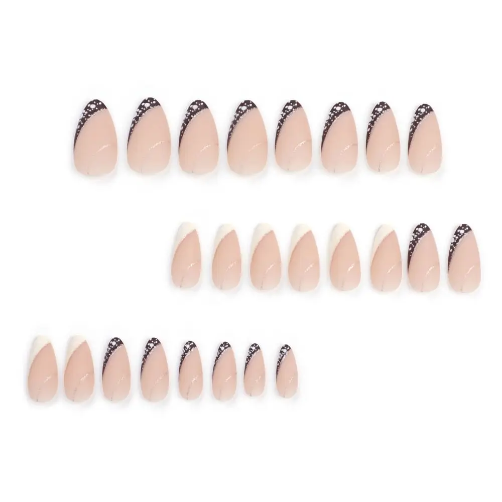 Manicure Long Almond False Nails French White Edge Press on Nails Detachable Bow Nail Tips DIY