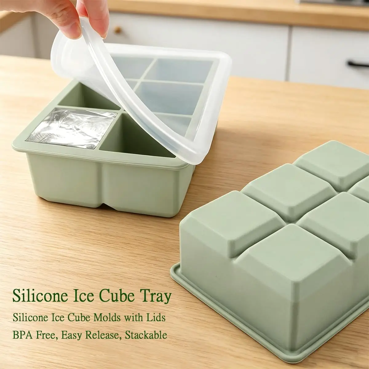 Large Six  Square Silicone Ice Tray Ice Cream Dessert Juice Frozen Model For Home Use With Lid