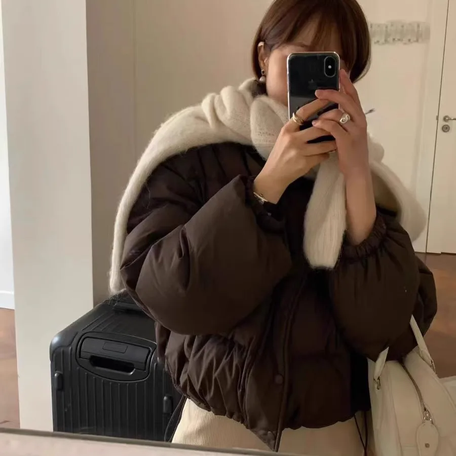 따뜻한 온스 루즈핏 순색 스탠드 칼라 화이트 다운 경량 따뜻한 겨울용 여성 자켓