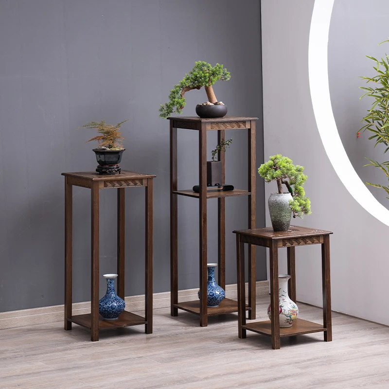 

Flower shelf flower pot shelf living room floor-standing flower shelf balcony solid wood new Chinese style