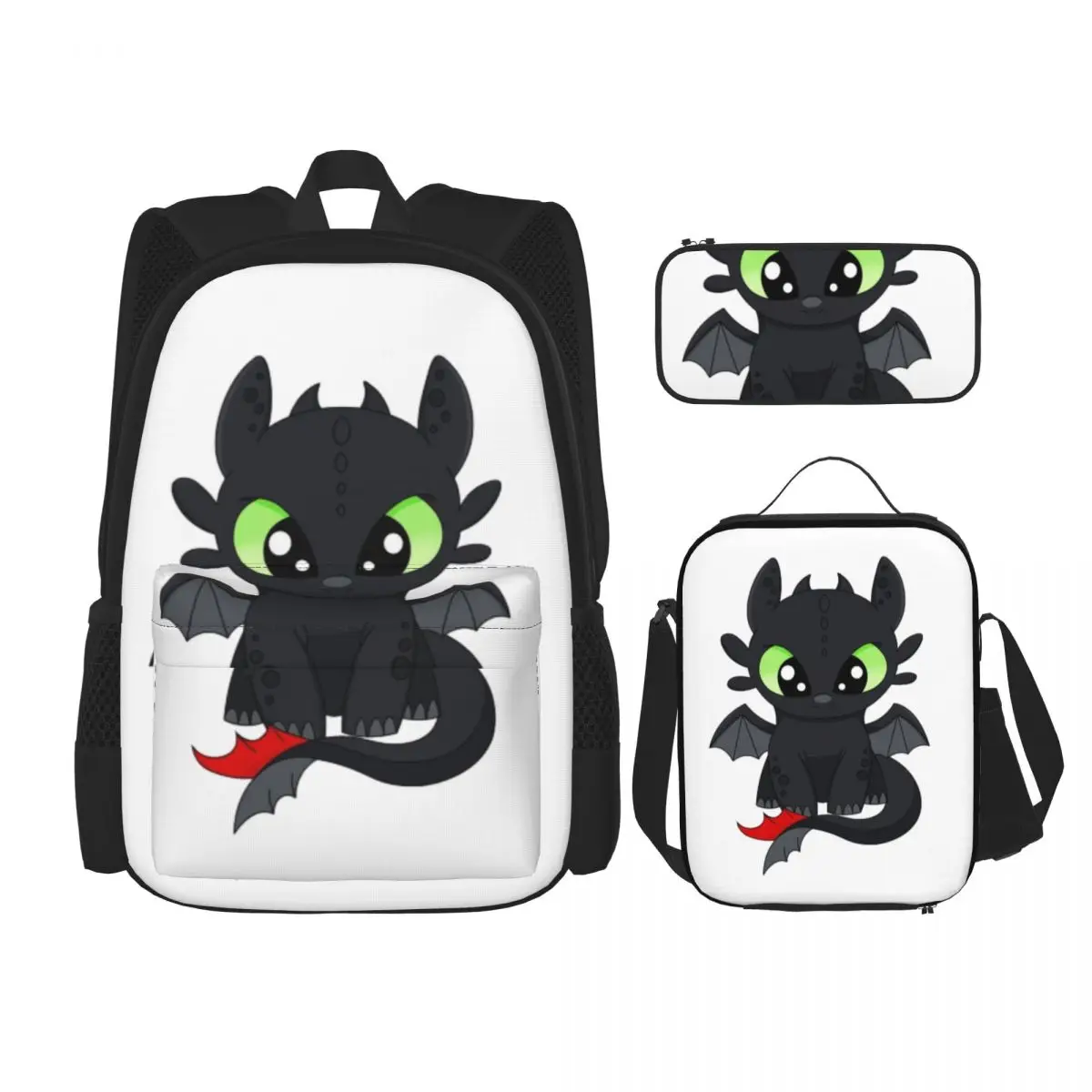 Baby Dragon Kids, Toothless Backpacks Boys Girls Bookbag Children School Bags Kids Rucksack Lunch Bag Pen Bag Three-Piece Set