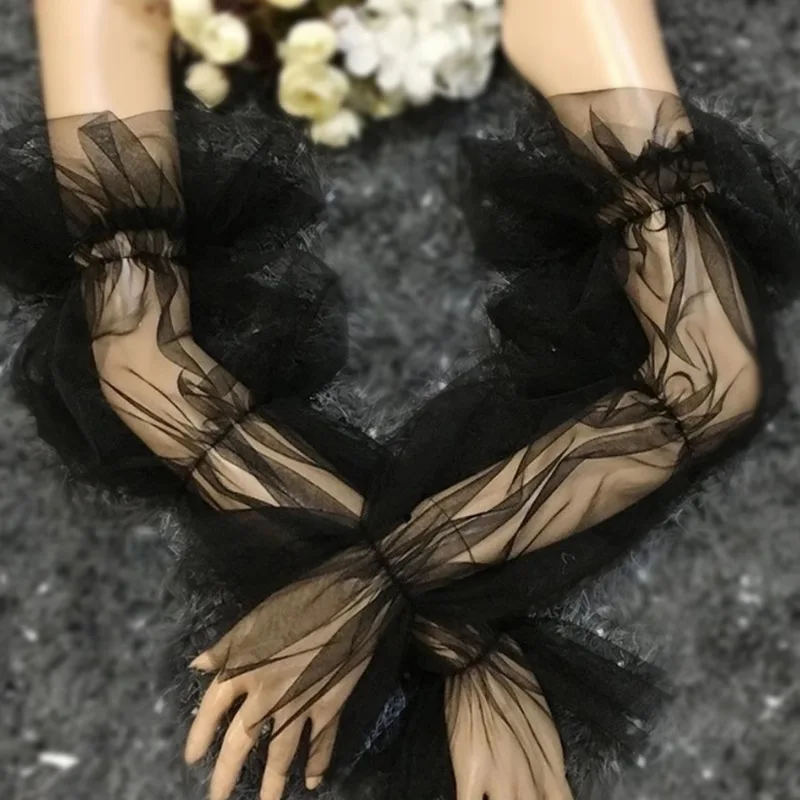 

1 Pair Thin Arm Sleeves Wedding Solid Color Breathable Lantern Sleeves Loose Bridal Mesh Sleeves for Women