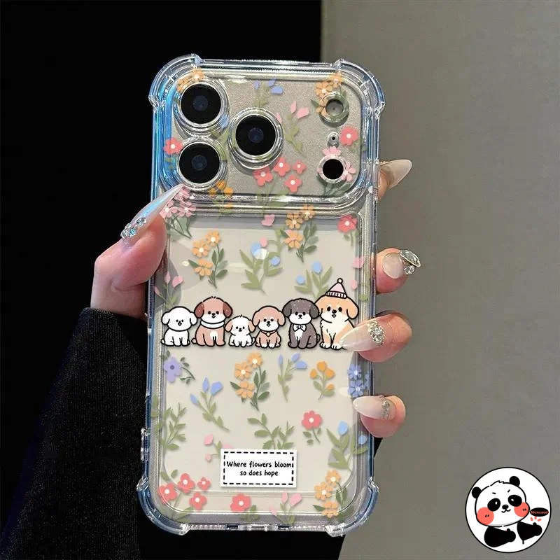 Cute Flower Dog Clear Phone Case For Samsung Galaxy F62 F56 F55 F54 F42 F41 F36 F23 F22 F16 F15 F14 F06 F05 F04 F02S C55 Cover