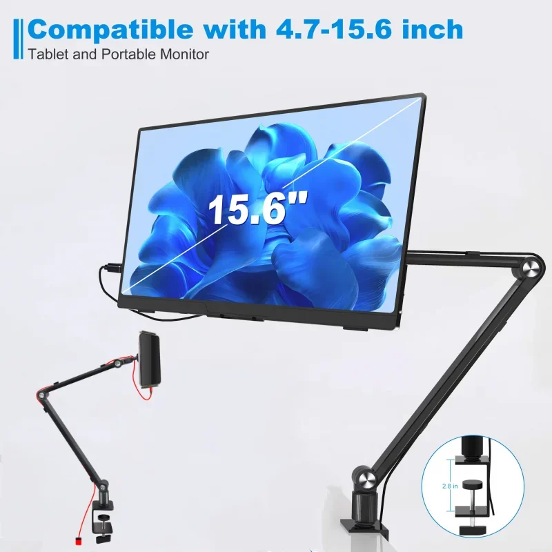 

Tablet Holder Table Desk Clip Stand Adjustable Foldable Metal Long Arm Tablet Monitor Rack Desk Mount Bracket with Wired Clip