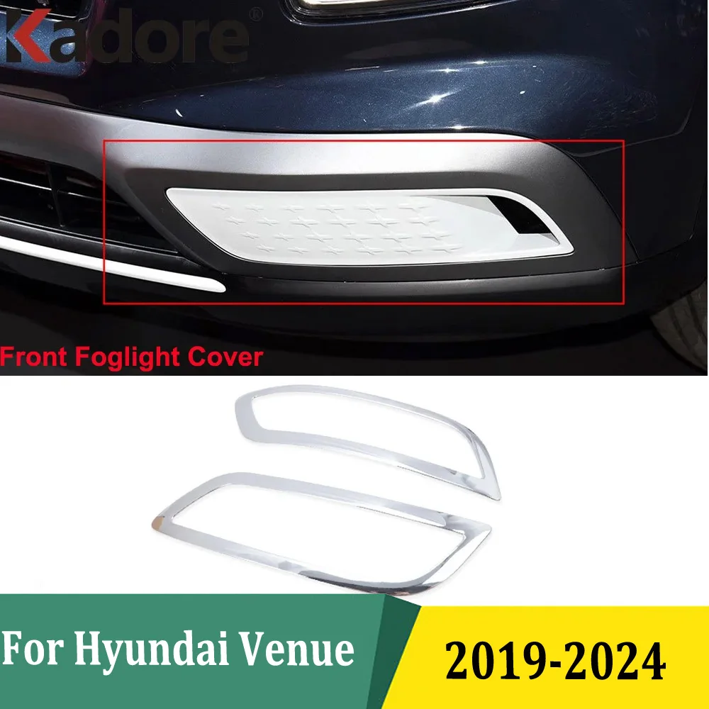 Car-styling Auto Accessories For Hyundai Venue 2019 2020 2021 2022-2024 Chrome Front Rear Foglights Garnish Fog Light Cover Trim