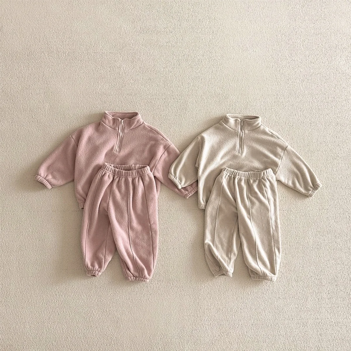 

2025 Winter New Baby Warm Clothes Set Children Girls Fleece Sweatshirt + Pants 2pcs Suit Boys Solid Sportswear Toddler Outfits