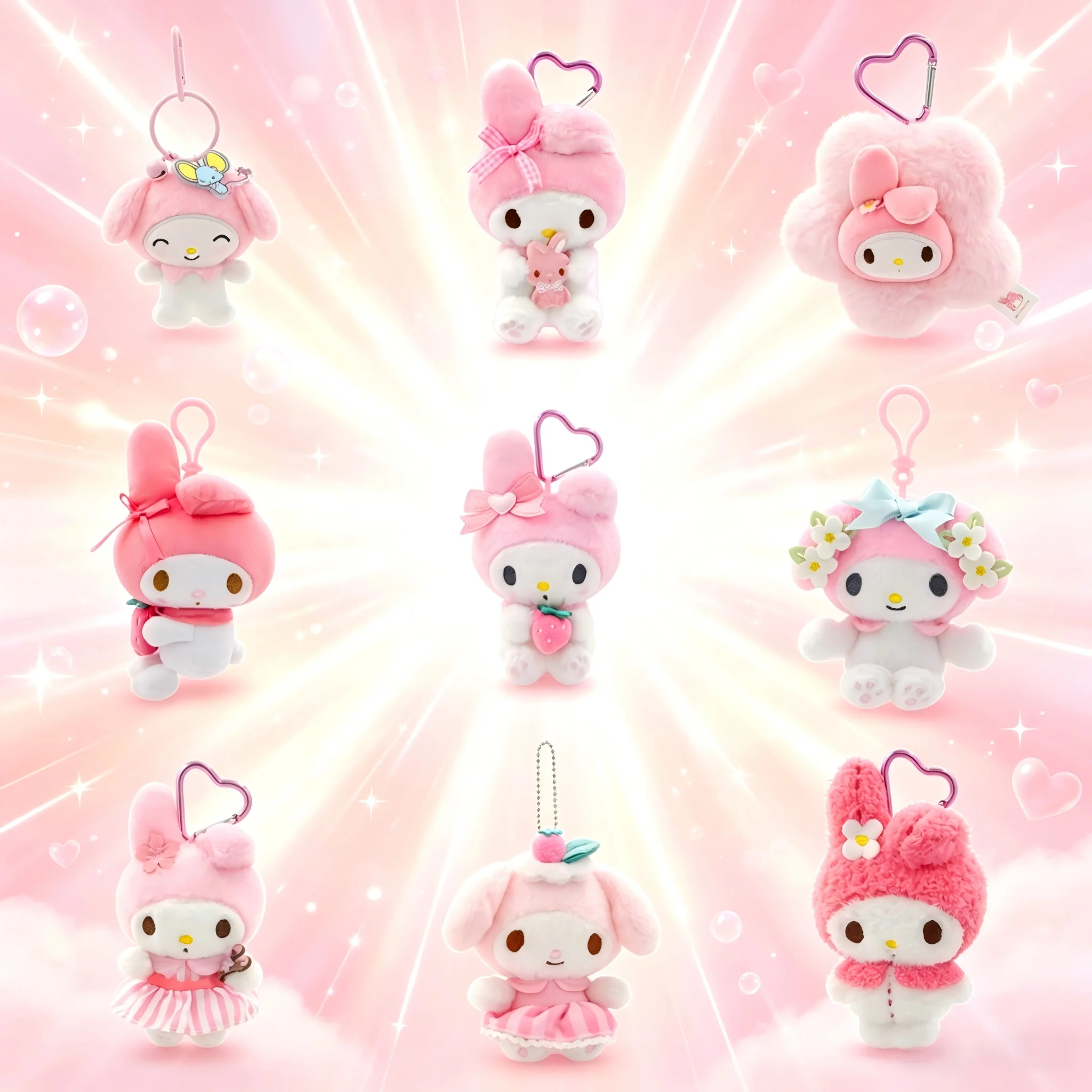 Echte, lizenzierte Sanrio My Melody Plüsch-Schlüsselanhänger-Kollektion, Kawaii-Blumen-Sakura-Erdbeer-Serie, Taschenanhänger, niedliche, flauschige Puppe.