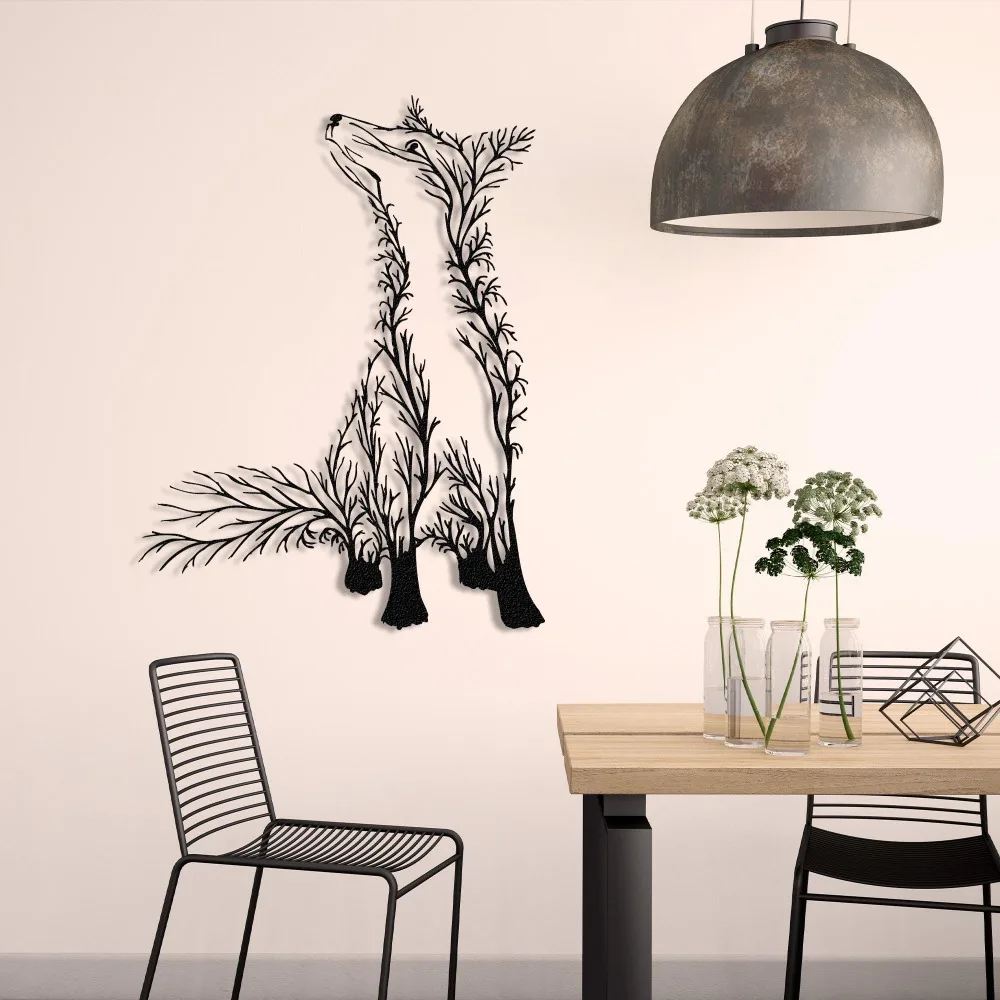 CIFBUY Wrought Iron Fox Wall Art Tree Animal Decor, Farmhouse Room Garden Hanging Gift for Animal Lovers, Rustic Cabin Outdoor H