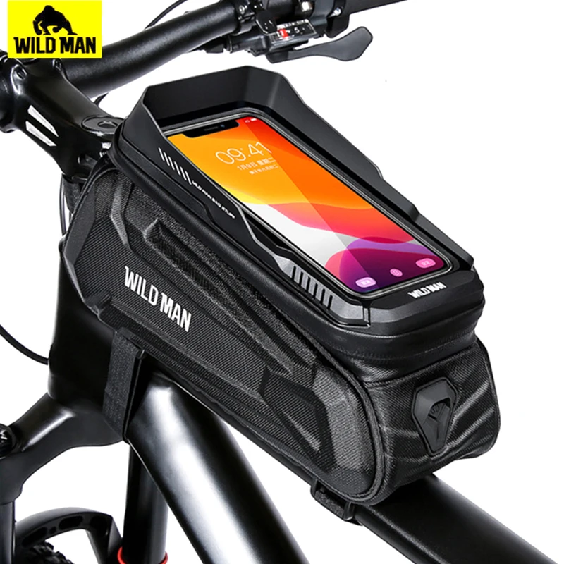 

WILD MAN Bicycle Bag Front Frame 6.8" Phone Case Hard Shell Road Bike Bag Waterproof Touch Screen Mtb Bag Cycling Accessories
