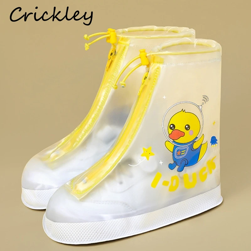 Cartoon Girls Boys Rain Boots Cover Unicorn Dinosaur Zip Children Rain Shoes Waterproof Transparent Non Slip Kids Rainboots