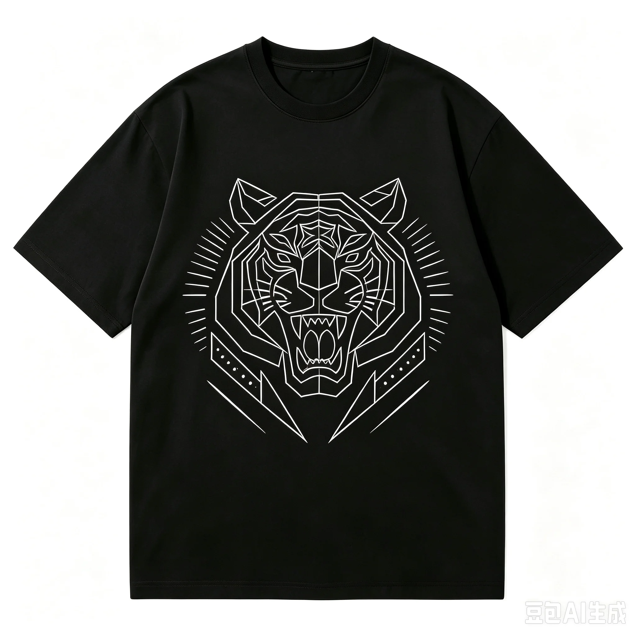 Men Geometric Line Tiger Head Graphic T‑Shirt Minimal Animal Print Crew Neck Short Sleeve Casual Tee