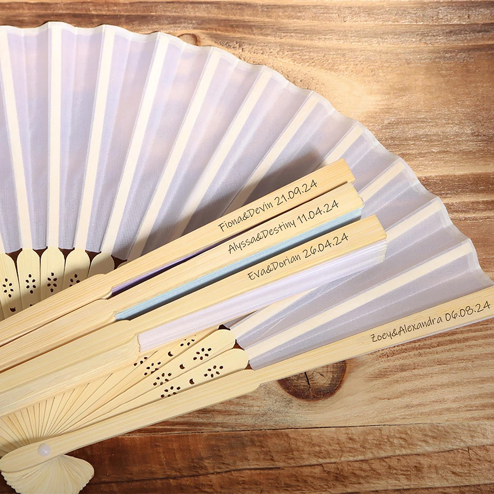 20-100Pcs Personalized Engraved Wedding Handmade Silk Fan Bamboo Fan Mixed Color Wedding & Party Gift Custom Hand Fan Gifts