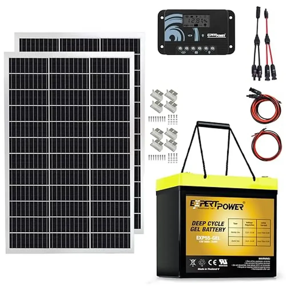 12V 200W Monocrystalline Solar Panel Kit with 55Ah GEL Battery Off-Grid RV Solar Power Solution