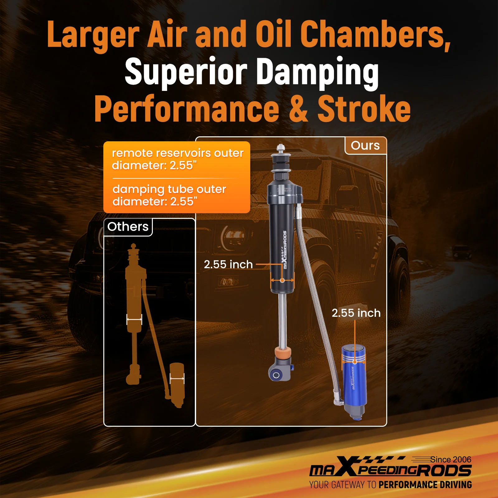 X3 Series Rise 3.5-6.5 Inches Front Off-road Shocks Front Reservoir for Chevrolet Avalanche 2500 Silverado