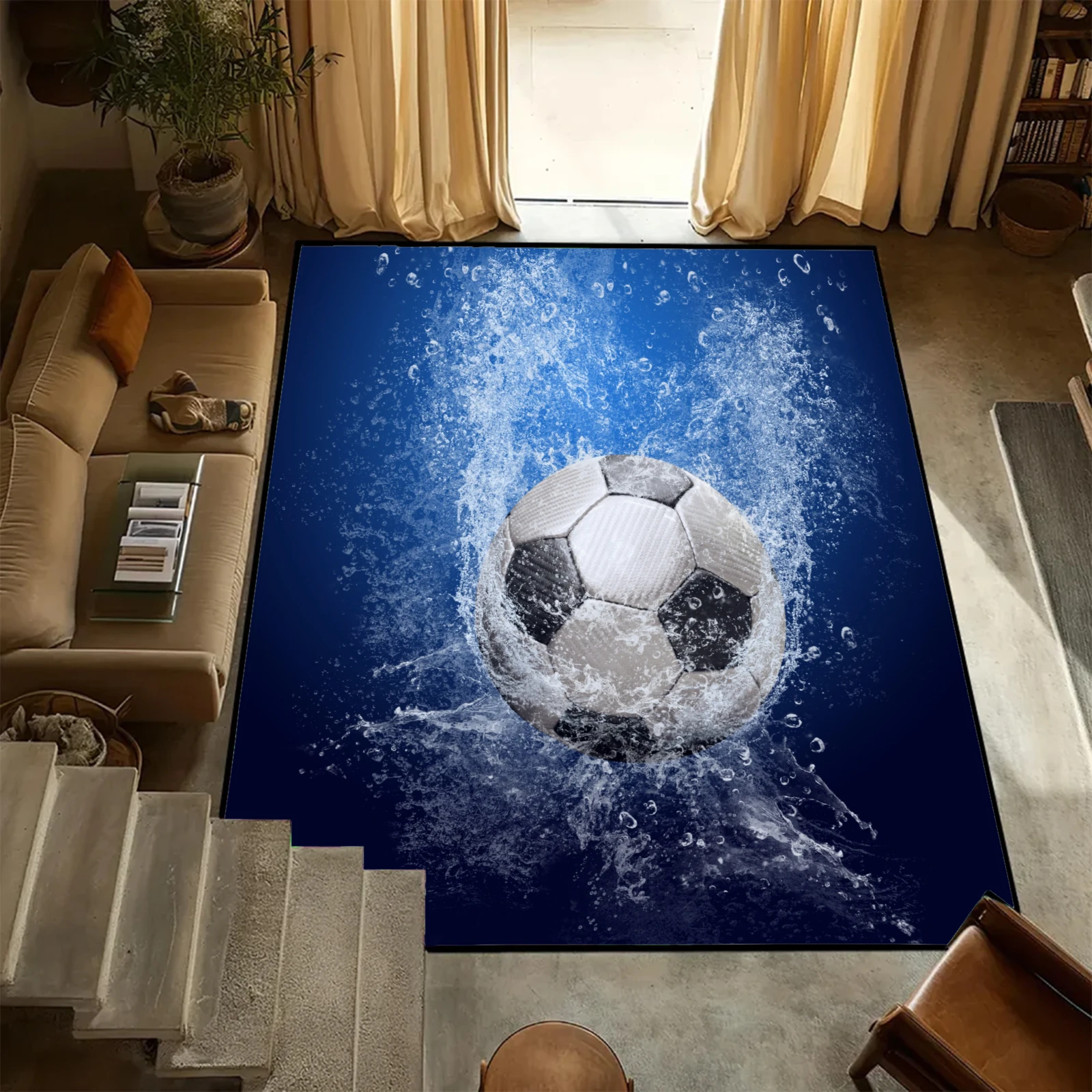 

Blue Football Print Carpet Living Room Bedroom Decor Non-slip Parlor Floor Mat Surface Smooth Carpet Birthday Gift for Kids Boys