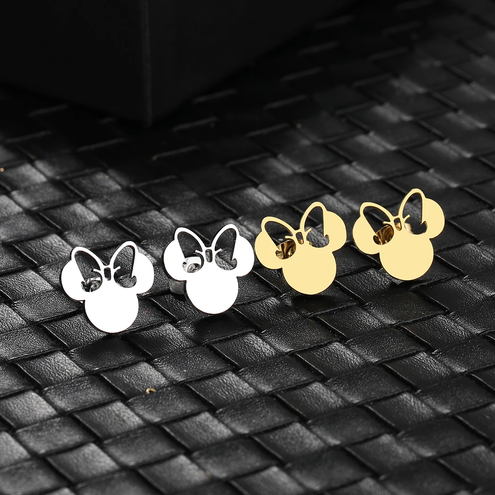 Stainless Steel Earrings 2022 Trend New Anime Cute Cartoon Bow Mouse Fashion Charms Stud Earrings For Women Jewelry Party Gifts