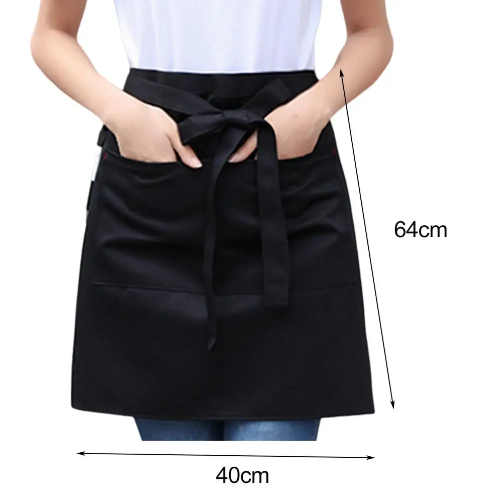 Unisex Half Apron with 2 Pockets Waterproof Waitress Chef Waist Apron Kitchen Utility Apron Restaurant Cafe Lace-up Short Apron