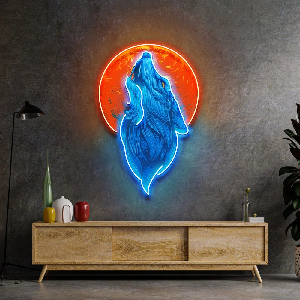 Blue Wolf Head Neon Sign Wall Decor Cool Anime Neon Game Room Bar Beer Club Sign Personalized Bedroom Wall Hanging