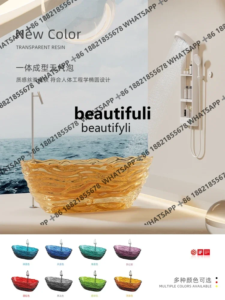 Transparent Resin Colorful Bathtub for Home Use, Luminous Villa Hotel Guesthouse Deep Soaking Tub