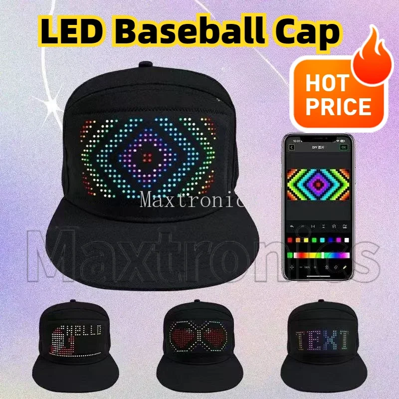 Bluetooth Unisex LED Baseball Cap 5V Rechargeable APP Programmable Hip Hop Led Cap LED Scrolling DIY Display Board Snapback Hat