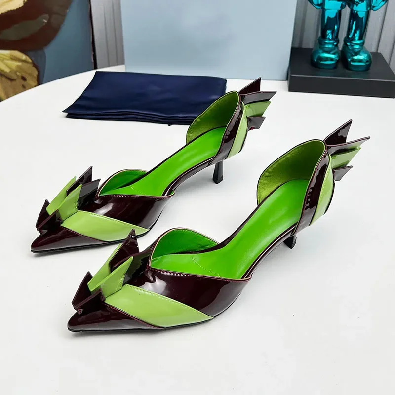 

Ladie Two Tone Patent Leather Orsay Pumps 1I971N Designer Catwalk Show Heeled Sandals Womens Smooth Cowhide sandal Height 55 mm