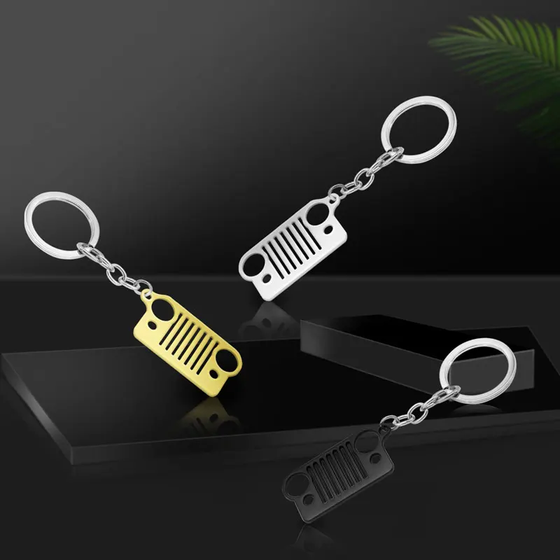 LLavero de Metal con diseño de parrilla delantera de coche, decoración creativa para Wrangler JK JL TJ XJ Renegade Grand Cherokee Compass