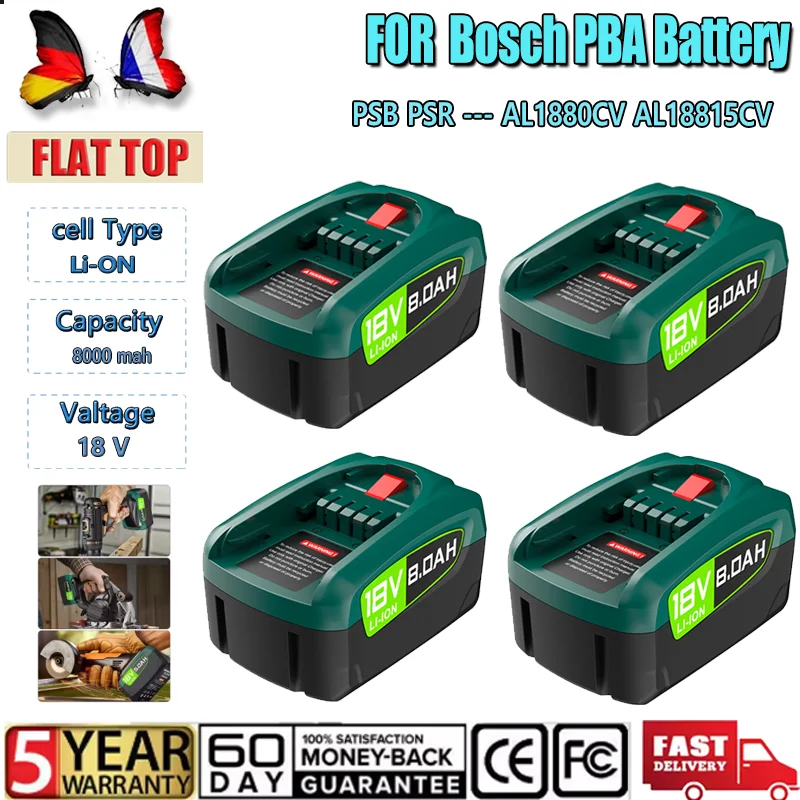 Voor Bosch PBA 18V Batterij 8.0AH Li-Ion Vervanging PST PSB PSR Huis Tuingereedschap AL1810CV AL1815CV - afbeelding 2