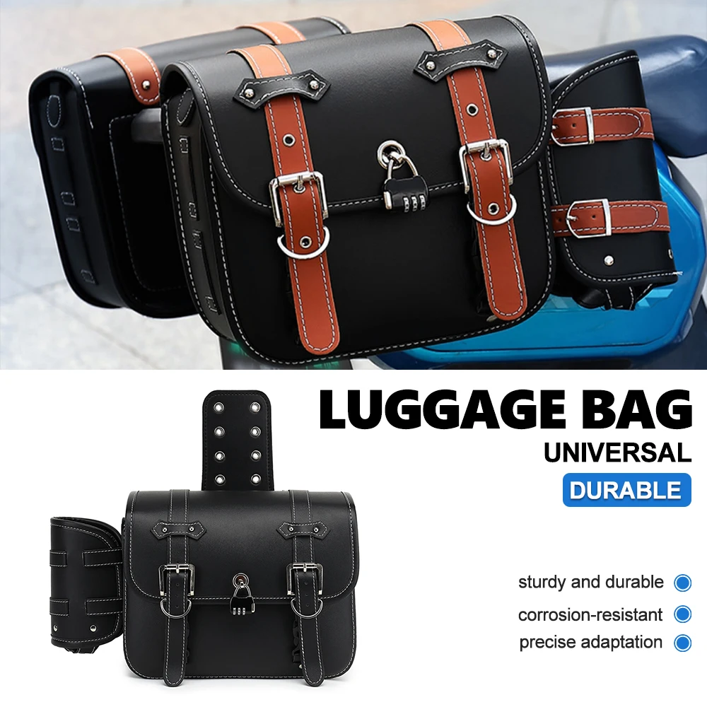 Motorcycle Saddle Bag Dual Strap Buckle Anti‑Theft Lock Large‑Capacity Side Storage Universal For Cruiser Street Bike Mod Parts