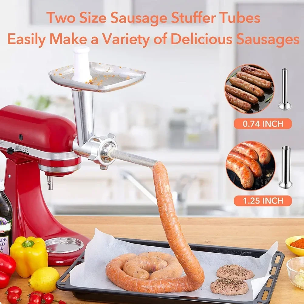 For KitchenAid Meat Grinder Blades Attachment Sausage Stuffer Accessories for KitchenAid Stand Mixer All Metal Meat Mincer