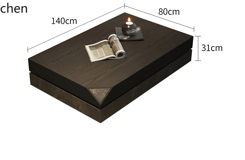 HXL Wood Grain Coffee Table High-End Luxury Marble Living Room Square Low Table