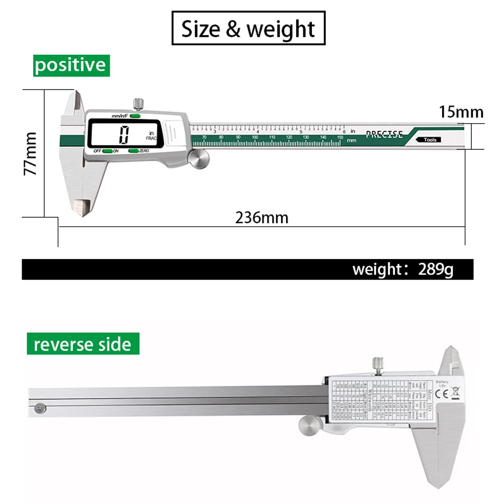 Ruler Stainless Steel High Accuracy Electronic LCD Digital Display Slide Caliper Vernier Ruler with Measuring Range of 0-150mm