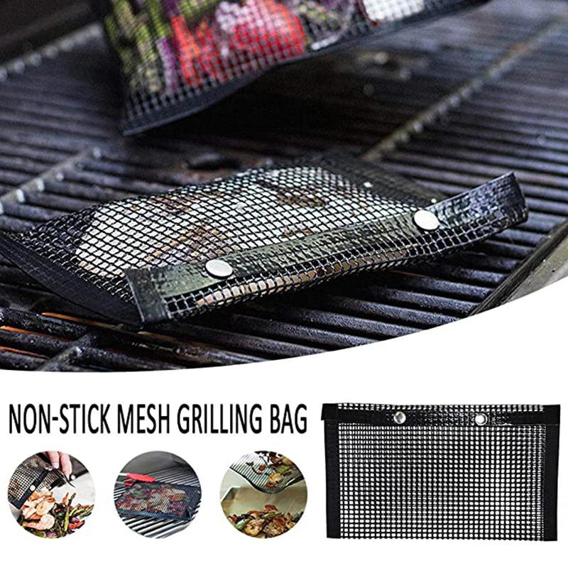 Non-stick mesh grill bag, barbecue net mat, kitchen mat for meat, vegetables, high temperature resistant, cooking pouch