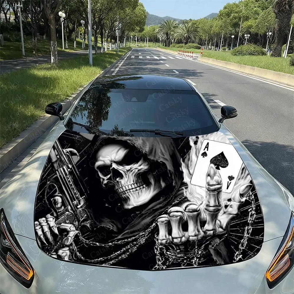 ポーカーリーパーステッカーデコレーションカーフードデカールステッカー、耐久性のあるカービニールラップ、ほとんどの車に適しています、車のエンジンフードプロテクター