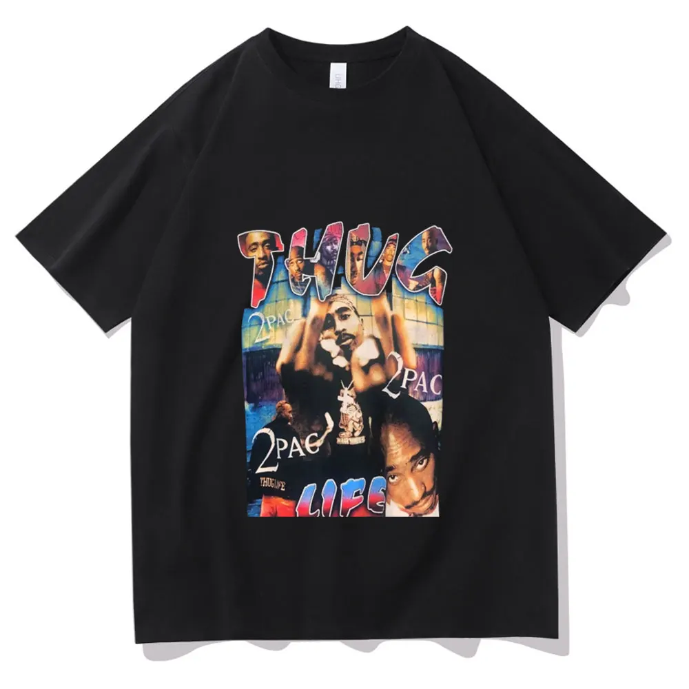 ユニセックス原宿プリントTシャツ,ヒップホップスタイルのカジュアルウェア,ヴィンテージ,パンク,ラップシンガー,2パック,y2k