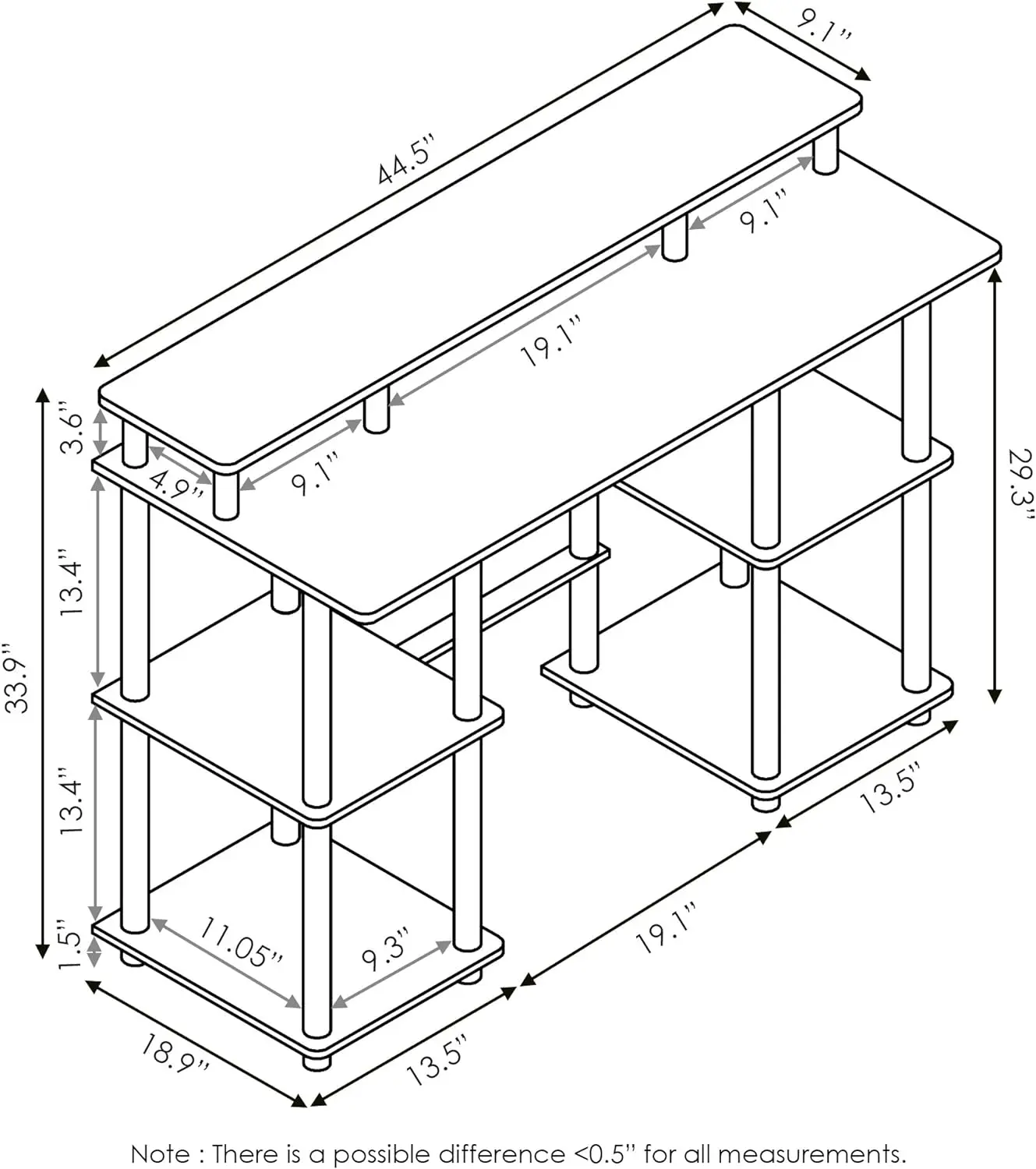 Turn-N-Tube Computer Desk, French Oak Grey/Black