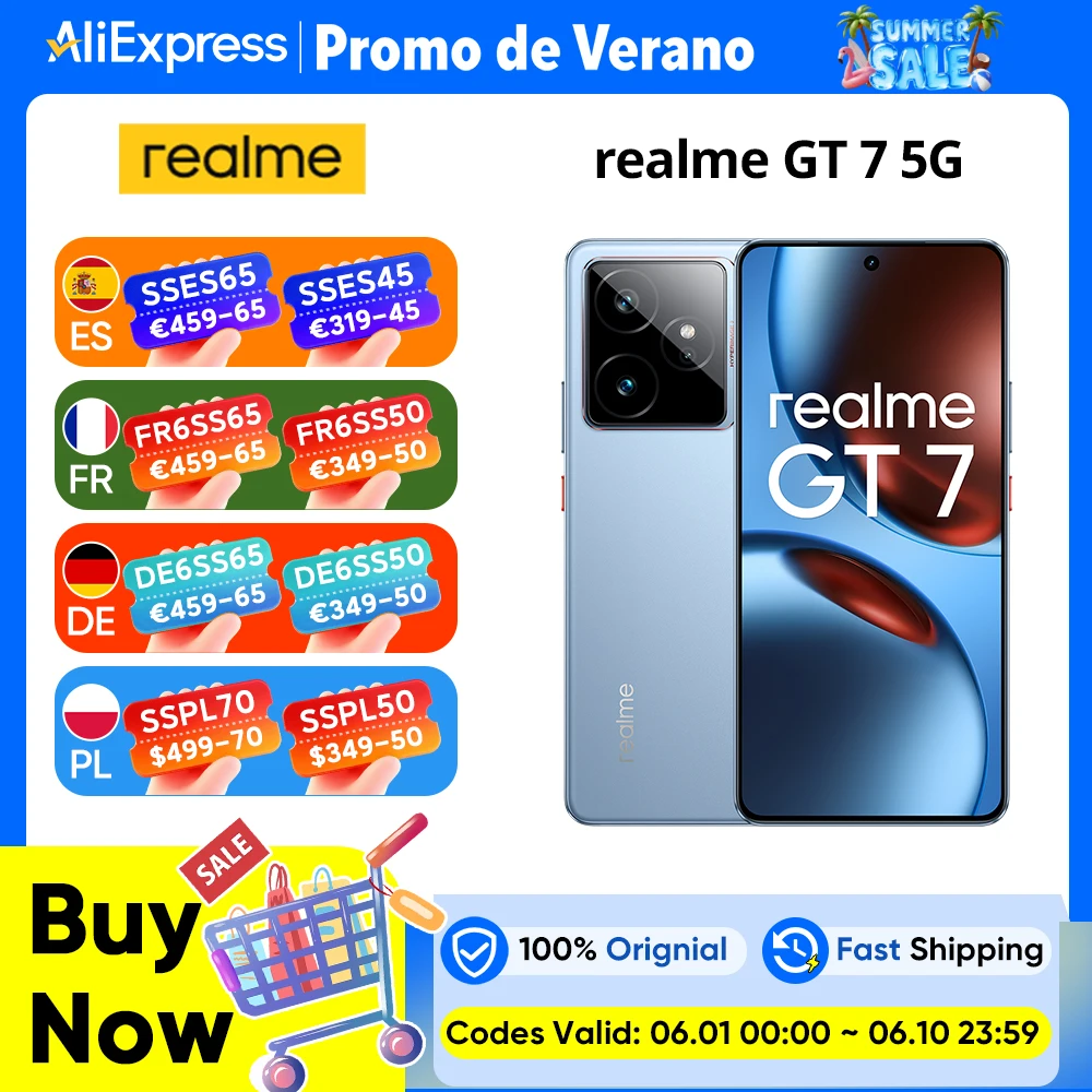 Version Globale realme GT 7 5G Smartphone, Chipset Mediatek Dimensity 9400e, Écran AMOLED 6.78'', Batterie 7000mAh, Charge Rapide 120W