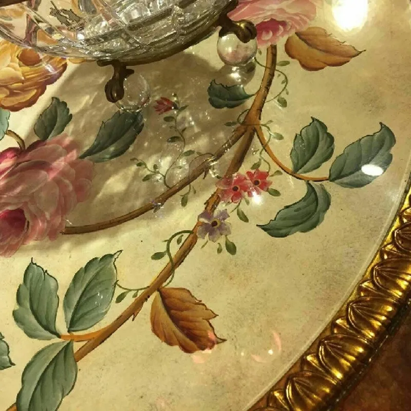 French hand-painted flower yellow double-layer coffee corner table French villa model room corner table