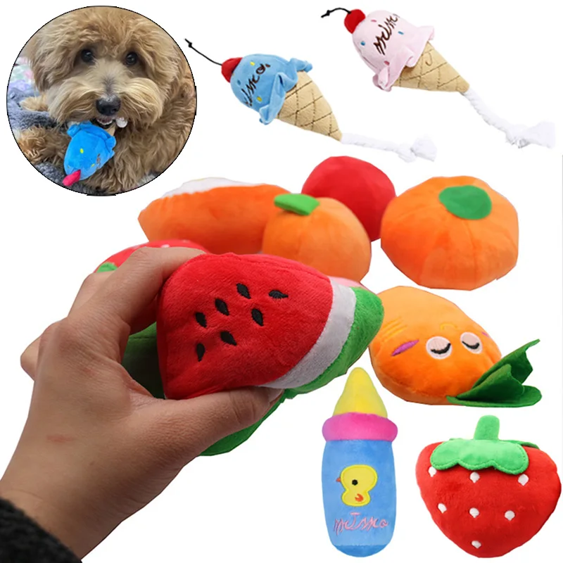 Plush Fruit Shape Dog Squeak Toy for Small Medium Dogs Cleaning Teeth Pet Cat Chew Toys Puppy Poodle Schnauzer mascotas Supplies